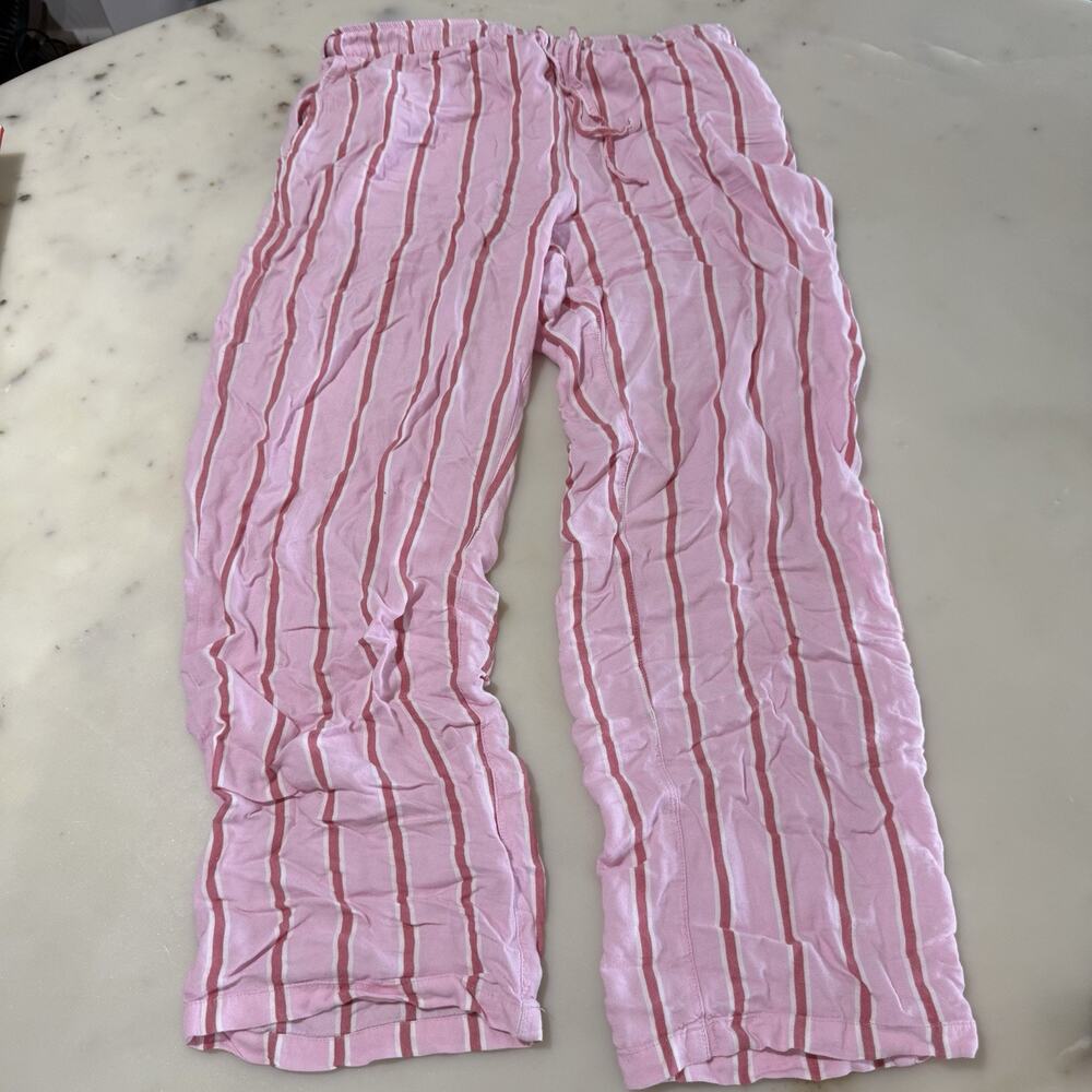 PJ Salvage Women’s S Pink And White Striped Pajama Pants Lounge Soft Comfy Rayon